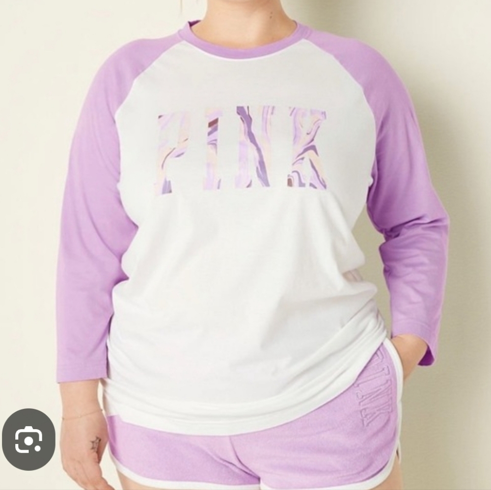 Victoria’s Secret Pink Cotton 3/4 Sleeve Campus Baseball T-Shirt